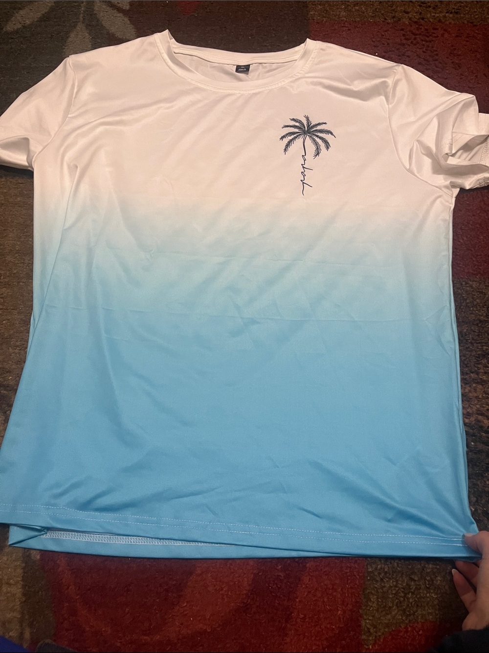 Gradient Blue-White Palm Tree Tee matching Mens outfit